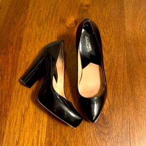 MICHAEL Michael Kors Black Patent Leather Block Heel Pumps